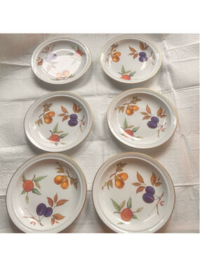 Royal Worcester Evesham Gold Dinner Plate Set 6 Fruit Made in England Porcelain